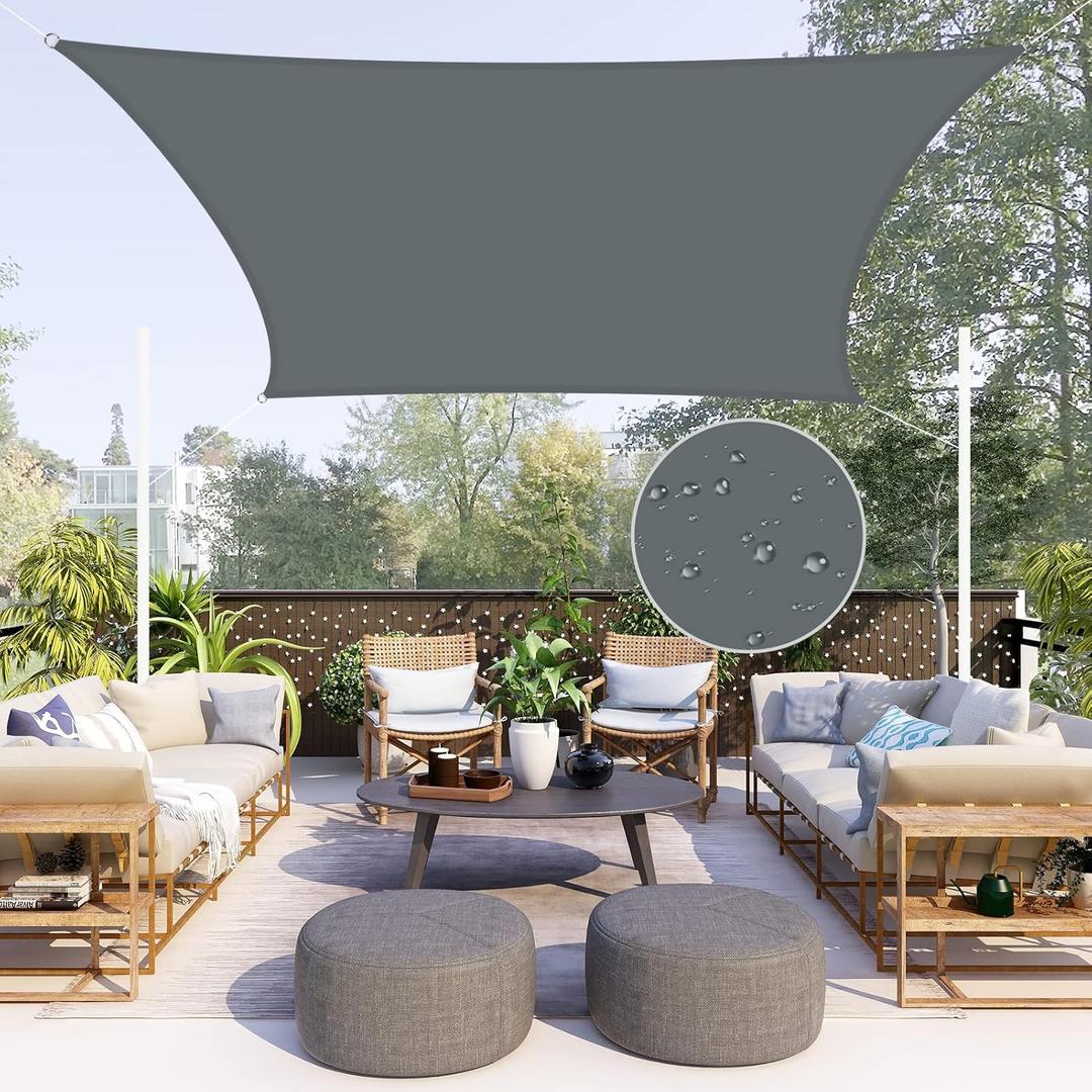 Neween Waterproof Sun Shade Sail Rectangle UV Block Canopy for Outdoor Patio and Garden, Yard Activities (6.5'x13', Gray)