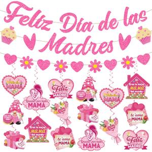 NO-DIY Feliz Dia De Las Madres Decorations, Glitter Feliz Dia De Las Madres Banner Garland, Spanish Happy Mothers Day Decorations Hanging Swirls, Mexican Dia De Las Madres Decoracion Mothers Day Gifts