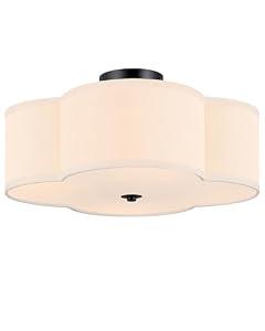 VONLUCE Semi-Flush Mount Ceiling Light, 15.8" Modern 4-Light Ceiling Light Fixture with White Clover-Shaped Shade 4 E26 Sockets for Bedroom Entryway Living Room, Black Finish, ETL Certificated