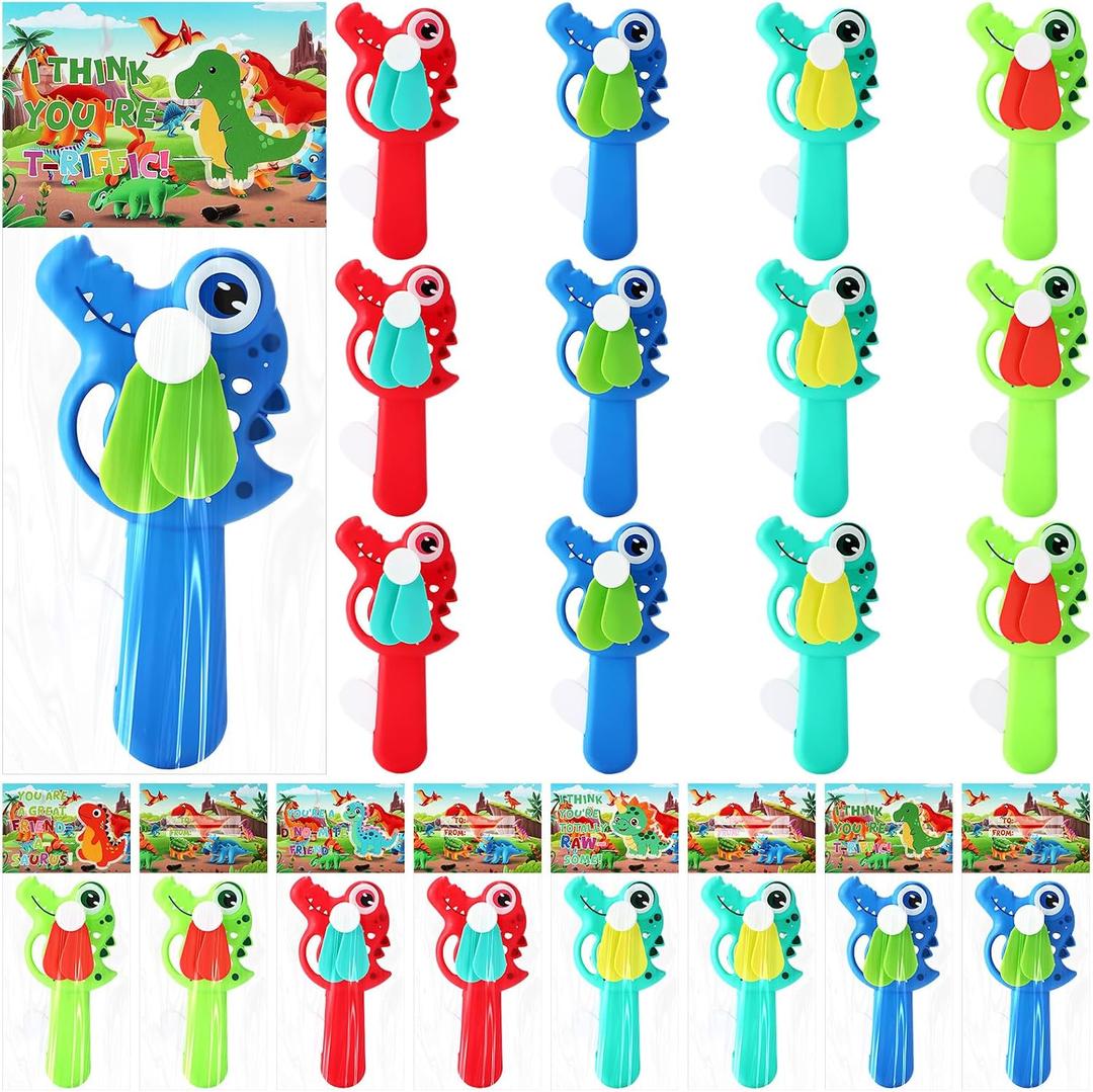 24 Pack Mini Portable Fans with Cards Gifts Cute Animal Fruit Ice Cream Handheld Press Cooling Fans for Summer Birthday Party End of the Year Pool Outdoor Activity Prize Exchange(Dinosaur)