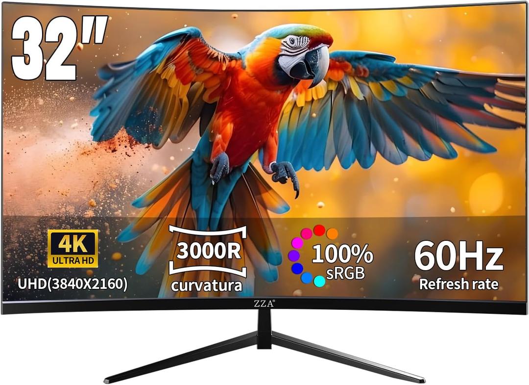 ZZA 32" 4K Curved Gaming Monitor - UHD3840 * 2160 60Hz Computer Monitor, Immersive Gaming Experience with Refresh Rate, VA Panel, 3000R and Adptsync Premium | HDR10 | 100% sRGB | 3840x2160