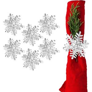 Christmas Silver Napkin Rings Set of 6, Metal Winter Snowflake Napkin Holders Wedding Dinner Home Table Decors Winter Decorations Christmas Decors