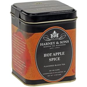 Harney & Sons Hot Apple Spice Loose Leaf Black Tea Tin, 4 oz | Black tea with apple, cinnamon, orange peel, and cloves. Contains caffeine. (EXP 10/06/27)