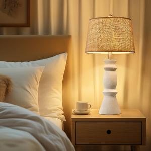 Oneach 25.75'' Farmhouse Ceramic Table Lamp for Living Room, Rustic White Bedside Lamps for Bedroom, Nightstand, Dining Room, Office, Table Decor