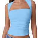 QINSEN Women's Square Neck Tank Tops Side Ruched Double Lined Slim Fit Summer Going Out Crop Top, Size XL