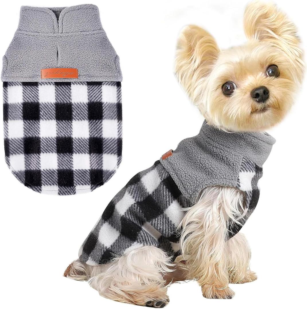 Dog Winter Clothes Fleece Plaid Dog Vest for Winter Warm Soft Sweater for Small Medium Dog Cat Cute Puppy Kitten Clothes Cat Sweaters (Small, Grey) (Chest 15in )