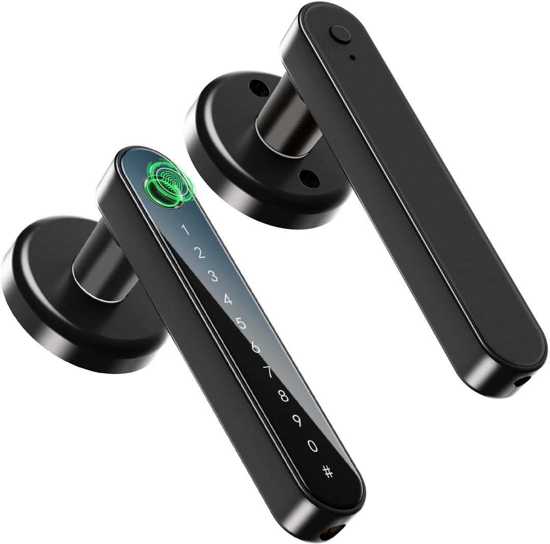 IRONZON Fingerprint Door Handle for Bedrooms - 191F 3-in-1 Fingerprint Door Lock with Keypad, Fingerprint Door Knob for Bedroom with Key, Keyless Entry Door Handle - Black