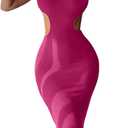 Milumia Women's Summer Beach Sleeveless Ribbed Tie Back Long Cut Out Halter Backless Maxi Bodycon Dress (Hot Pink)
