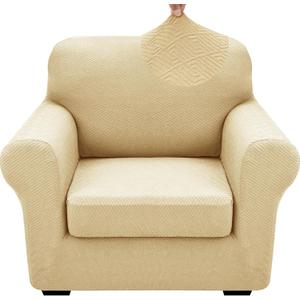 XINEAGE 2026 New 2 Pieces Chair Covers with Arms Super Stretch Chair Slipcover for Living Room Pet Dog Universal Slip Cover Anti Slip Armchair Furniture Protector (Beige), 31"-46"(1 Cushion)