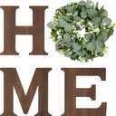 Mkono Farmhouse Wall Home Sign with Artificial Eucalyptus for O Rustic Wooden Hanging Letters Decorative Wall Art Decor for Living Room Kitchen Entryway Housewarming Gift, Brown