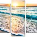 Goldfoilart 5 Pieces Beach Coastal Wall Art Sea Sunset Seascape Pictures Ocean Photography Canvas Large Horizontal Landscape Multi Framed Artwork for Bedroom Living Room Bathroom Wall Decor
