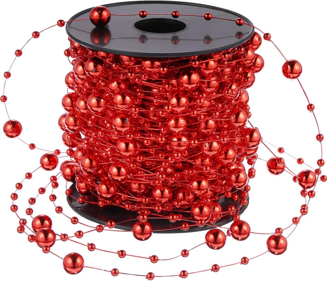 Pangda 65.6 ft Artificial Pearl Beads Garland for Christmas Tree Plastic Beaded String Strands Chain Ornament for Wedding Halloween Party Decoration Bridal Bouquet Craft Flower DIY Supplies (Red)