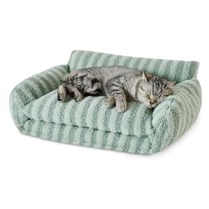Hollypet Cat Bed Fluffy Plush Mutifuctional Double-Layer Soft Pet Couch Orthopedic Sofa Nest Beds for Small Cats and Dogs, Light Green (21x15x8 inch)