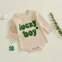 Nibbcoa Newborn Baby Boy St Patricks Day Outfit Lucky Boy Embroidery Knit Sweater Romper Long Sleeve Knitted Bodysuit (S-Apricot, 3-6 Months)