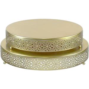 2 Pcs Metal Cake Stand,14" 16" Large Round Cupcake Dessert Stand Cake Display Holder Decor for Wedding Party Birthday Baby Showers Anniversary Cake Pedestal Display Plate,Gold (14 Inch+16 Inch)