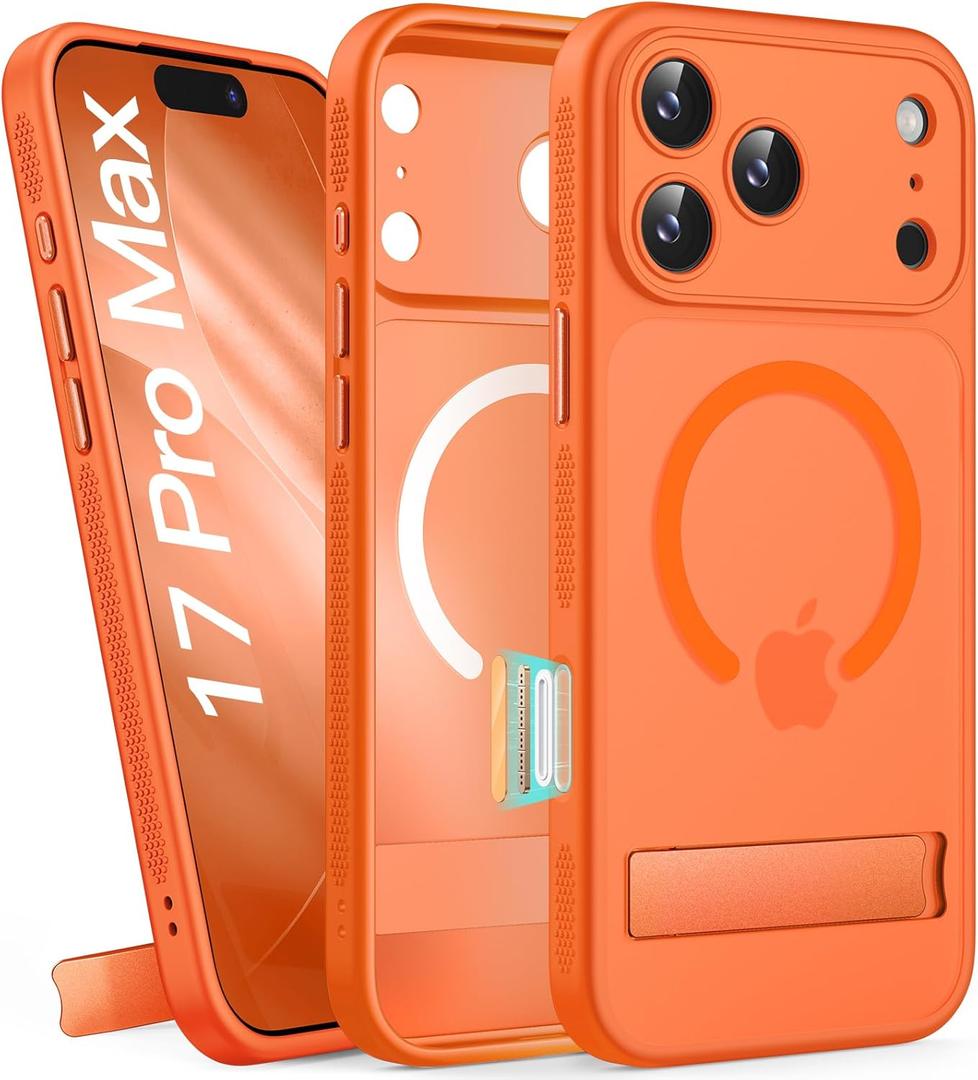 BXYJY for iPhone 17 Pro Max Case Magnetic with Stand, Camera Control Button, Full Lens Protection, Compatible with MagSafe, Military Grade, Translucent Thin Women Men Hard Case for 17 Pro Max, Orange