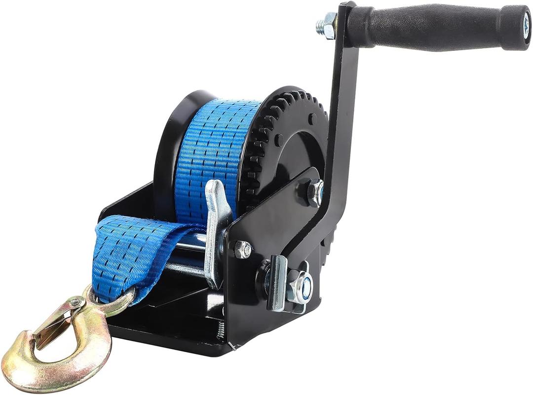 SPARKWHIZ Boat Trailer Winch, 1600lbs Heavy Duty Hook with 26ft Polyester Strap, Two Way Ratchet Manual Winch for Trailer, Marine, Boat, ATV