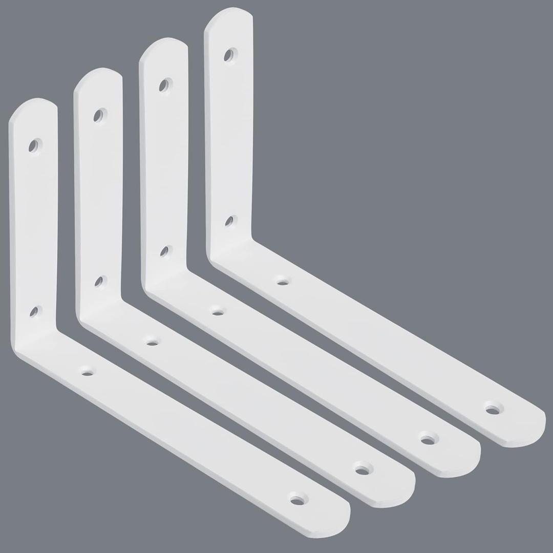 Alise Floating Shelf Brackets,White Bracket for Shelves Heavy Duty L Bracket Corner Brace,Stainless Steel Joint Angle Brackets for Wooden Board Hanging Support,8x5-3/5 Inch(Upgraded,Pack of 3)