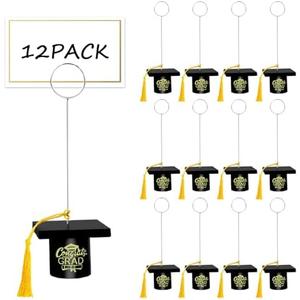 CIXICM 12 Pcs Wooden Graduation Cap Table Number Holders Table Sign Holders Card Stands Photo Picture Holders Centerpieces for Decorations