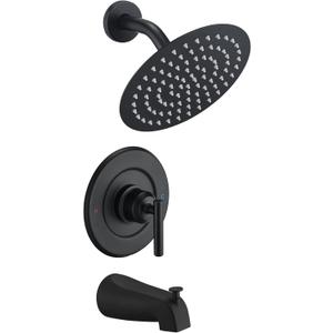 Replacement for Moen Shower Faucet Trim Kit, 8" High Pressure Rain Showerhead, Shower Handle& Tub Spout, (Valve& Cartridge Not Included), Matte Black