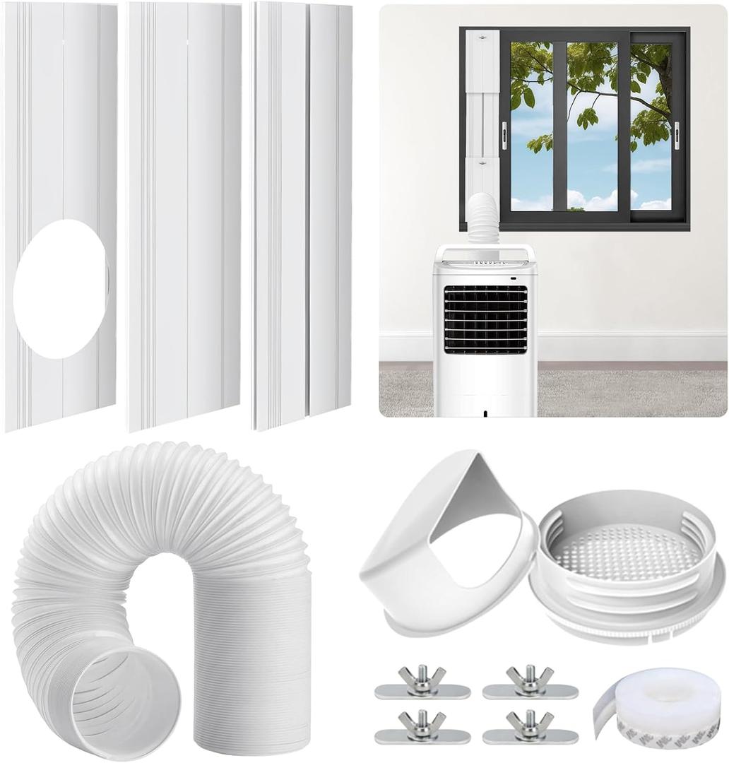 Portable Air Conditioner Window Vent Kit, with 5.9" Exhaust Hose, 3 Slide Seal Plates, Universal Coupler, Adjustable AC Vent Kit for Ducting Universal for Horizontal & Vertical Windows