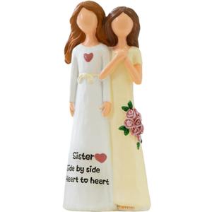 Resin Sister Figurine Statue, 6" Hand-Painted Friendship Sculpture for Best Friends, Sisters, Women  Unique Gift for Birthday, Christmas, Elegant Home Decor Keepsake with Best Wishes Card (White and Yellow)