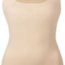 EUYZOU Women's Tummy Control Shapewear Tank Tops Seamless Square Neck Compression Tops Slimming Body Shaper Camisole (Large, Nude)
