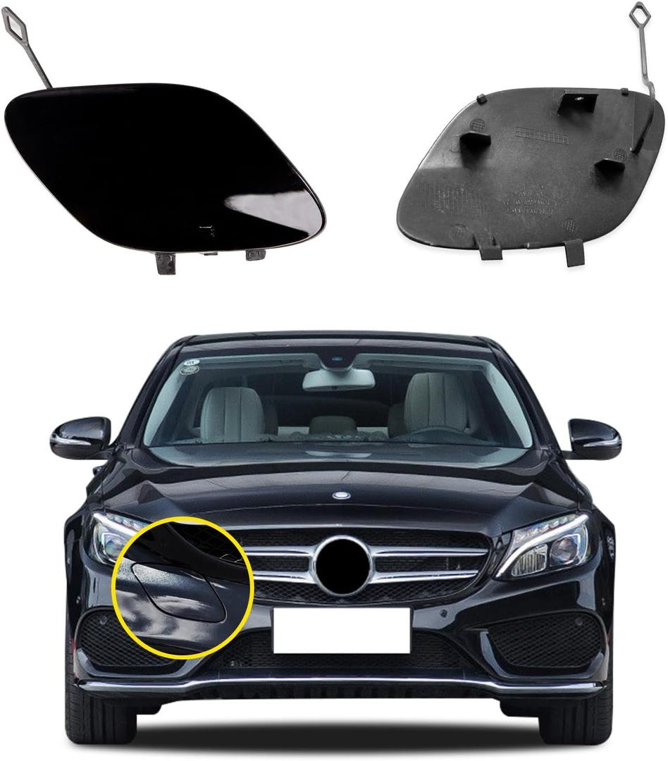 Car Front Bumper Tow Hook Cover Compatible With Sports Mercedes Benz C-Class W205 C300 C43AMG 2015 2016 2017 2018 [Only applicable to sports models]Trailer Cover Cap A2058850724 Towing Eye Cap Black