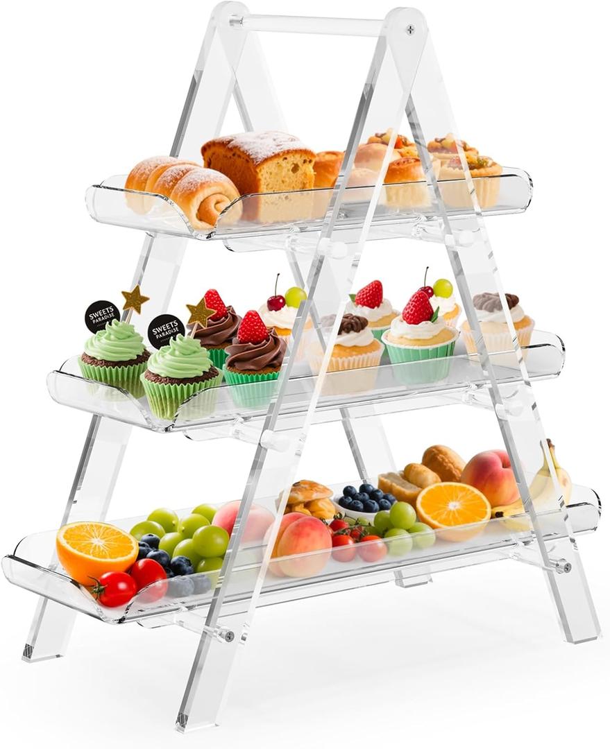 Idefair Acrylic 3 Tier Serving Tray Tiered Cupcake Stand, Dessert Display for Party, 2025 Updated Serving Platters for Cookies, Fruits, Veggies, and Sweet Treats