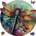 Mys Aurora Wooden Puzzles for Adults, Dragonfly Jigsaw Puzzles 500 Pieces, Unique Shaped Round Flower Puzzles for Adults and Kids, Family Game 16.5 x 16 Inch