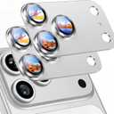 Uyiton Compatible with iPhone 17 Pro Camera Lens Protector - [Not Easy to Break][Strong Adsorption][Case-Friendly] Metal Tempered Glass Rear Camera Screen Cover - Silver, 2 Packs