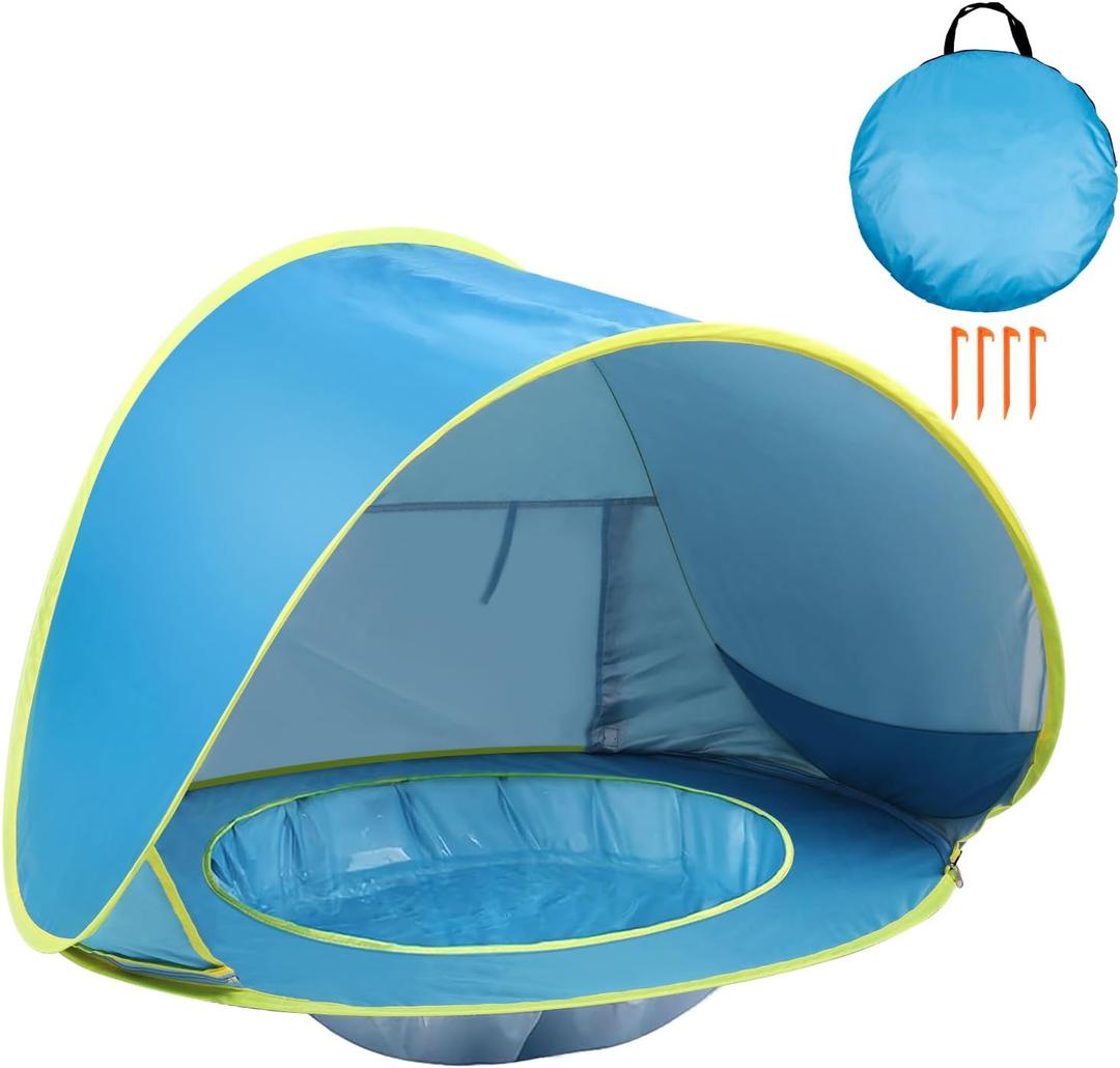 Baby Beach Tent Pop Up Beach Tent Baby Tent for Beach, Portable Shade Pool UV Protection Sun Shelter for Infant, Blue 