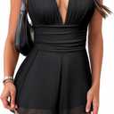 Nlife Womens Deep V Neck Halter Jumpsuit Tie Backless 2 in 1 Flowy Chiffon Shorts Romper Sexy Plunge Concert Mini Outfit (Small)