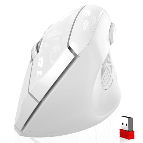 memzuoix Ergonomic Wireless Mouse, 2.4G Optical Cordless, 800/1200/1600 DPI, Vertical Computer Mouse for Laptop, Mac, PC, Desktop (Right Hand, Large) - White