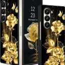 DOMAVER for Samsung Galaxy Z Fold 6 Case Glow in The Dark Stylish Gold Rose Luminous Slim Lightweight Protective Case for Samsung Z Fold6 5G- Gold Rose