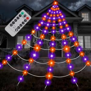 Joliyoou Halloween Decorations Outdoor, 200 LED Giant Spider Web Lights, 19.7ft x 16.4ft Spiderweb with Orange and Purple Lights, 8 Modes Remote Controlled Cobweb for Spooky Party Decor