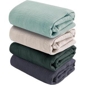 CottCare Baby Muslin Swaddle Blankets for Boys and Girls,4-Pack Breathable and Skin-Friendly,Wrap Soft Silky Cotton Muslin Swaddle Blankets/Atrovirens/Green/Apricot White/Grey