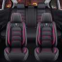 Comfortable Leather Auto Car Seat Covers 5 Seats Full Set Universal Fit (Black & Rose)