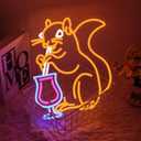 Squirrel Cocktail Neon Sign for Wall Decor, Orange Squirrel Neon Light, USB Powered Animal Cocktail Bar Led Light Up Sign for Bar, Bedroom, Man Cave, Business, Game Room