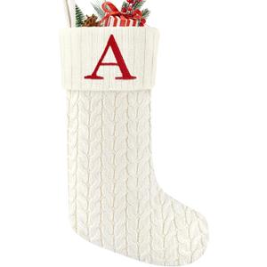 Paulmele 20 Inches Christmas Stockings with Initials,Knit Embroidered Letter White Christmas Stocking,Monogram Christmas Stocking for Famliy Holiday and Xmas Tree Fireplace (Letter A)