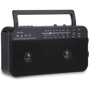 SEMIER Portable AM FM Shortwave Radio with Bluetooth Speaker Plug in Wall, 3X D Cell Batteries Or AC Power Transistor Radio with 2 Tone Mode, Double Loud Speakers, Support AUX/USB/TF Card Play