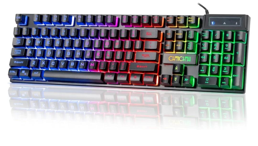 CHONCHOW Wired Gaming Keyboard, 104 Keys Full Size, with Anti-Ghosting and Multimedia Keys, LED Backlit Light Up Keyboard for PC Mac Laptop Desktop, Gaming or Office