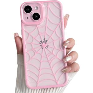 Lovmooful Compatible for iPhone 15 Plus Case Cute Clear Spider Web with Color Edge Design with Bumper Protector for Girls Women Soft TPU Shockproof Protective Girly for iPhone 15 Plus Case-Pink