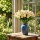 20Pcs Stems 13.5 Inch Champagne PU Artificial Moisturizing Tulips, Faux Tulips Flowers for Thanksgiving Christmas Decorations Wedding Home Table Vase Floral Arrangements