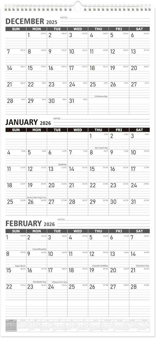 GuassLee Wall Calendar 2026, 12 Month Wall Calendar 2026 Vertical Runs From Jan 2026 to Dec 2026, 26"x12" Large Monthly Planner Wall with Big Numbers for Home Office Planning & Scheduling