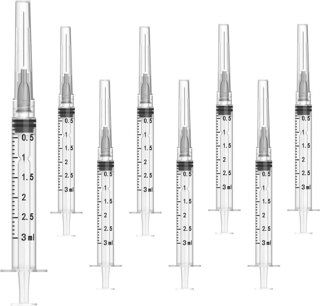100 Pack 3ml Syringes with Needle, 22 Ga 1.0 inch Needle Luer Lock Syringe, Individually Sealed Wrapped, for Scientific Labs, Measuring Liquid, Feeding Small Animals, Dispensing, Applicator, Watering.