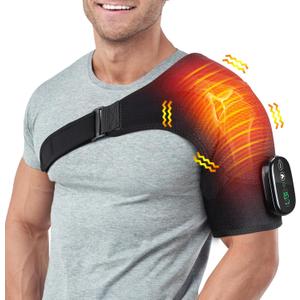 Cordless Heated Shoulder Wrap Massager, Rechargeable Electric Heating Pad for Shoulder Neck with 3 Heat & Vibration Modes, Men & Women (Black)