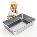 IKITCHEN Stainless Steel Cat Litter Box, Large Metal Litter Pan for Cats, Kitty Litter Box Never Absorbs Odors, Low Side Entry Non Stick, Easy Clean 17.5 x 13.5 x 4 inches