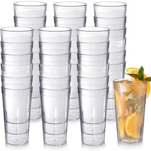 Sieral 36 Pack 20 oz Reusable Plastic Tumblers Cups Clear Reusable Beverage Tumblers Stackable Restaurant Drinking Glasses Cups for Kitchen Cafe Home Party Supplies Office