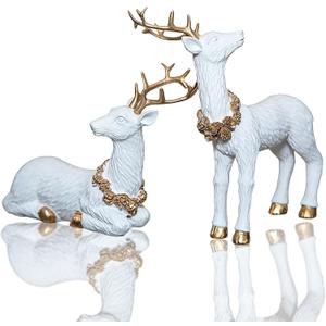 2pcs Pine Nut Reindeer Christmas Decorations, Deer Figurines Home Decor, Elk Figurine, Holiday Home Dcor Accents for Xmas Office Living Room & Bedroom Decorations (Pine Nut Medium, White)